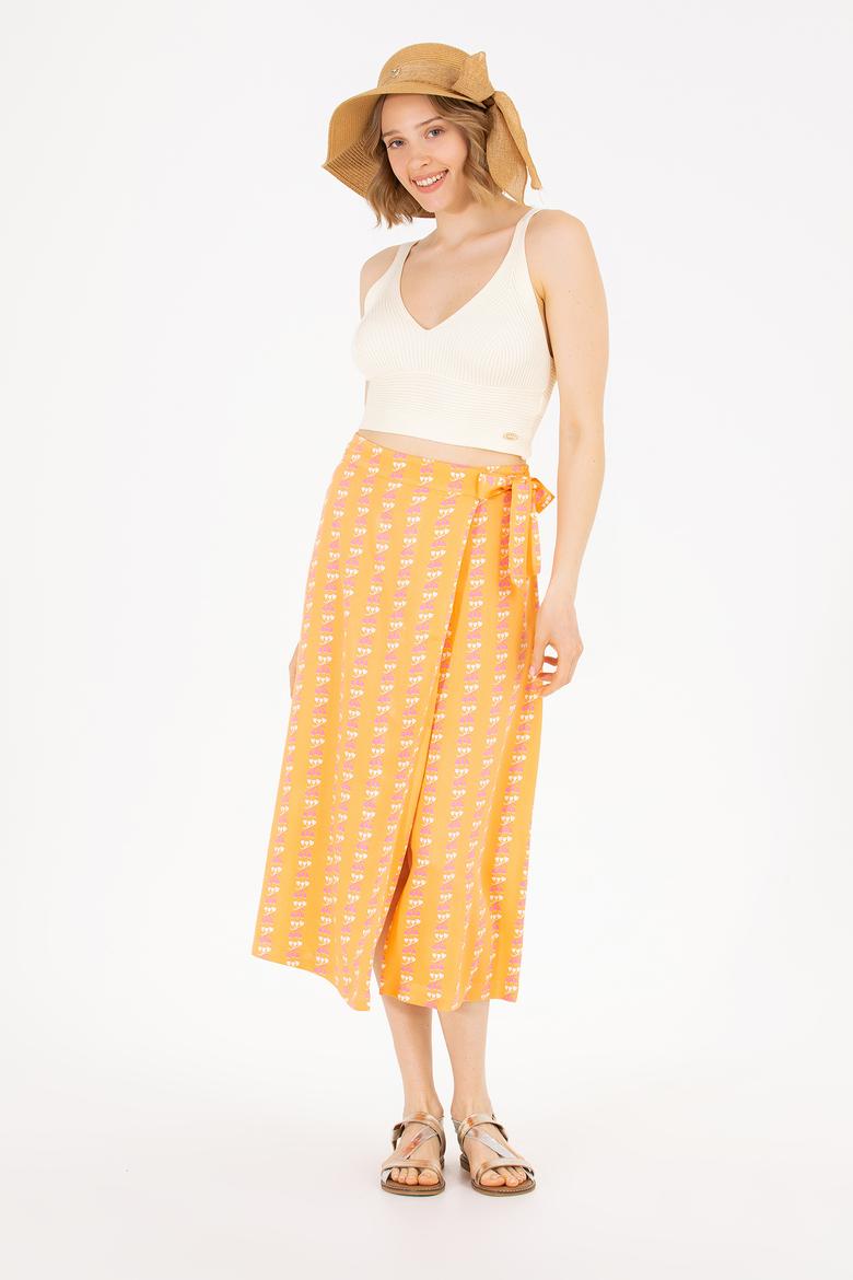 Kadın Kiremit Midi Boy Dokuma Etek - 50263210006