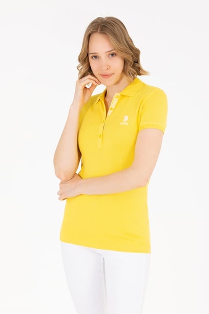 Kadın Sarı Basic Polo Yaka Tişört