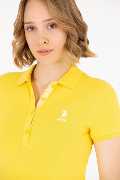 Kadın Sarı Basic Polo Yaka Tişört