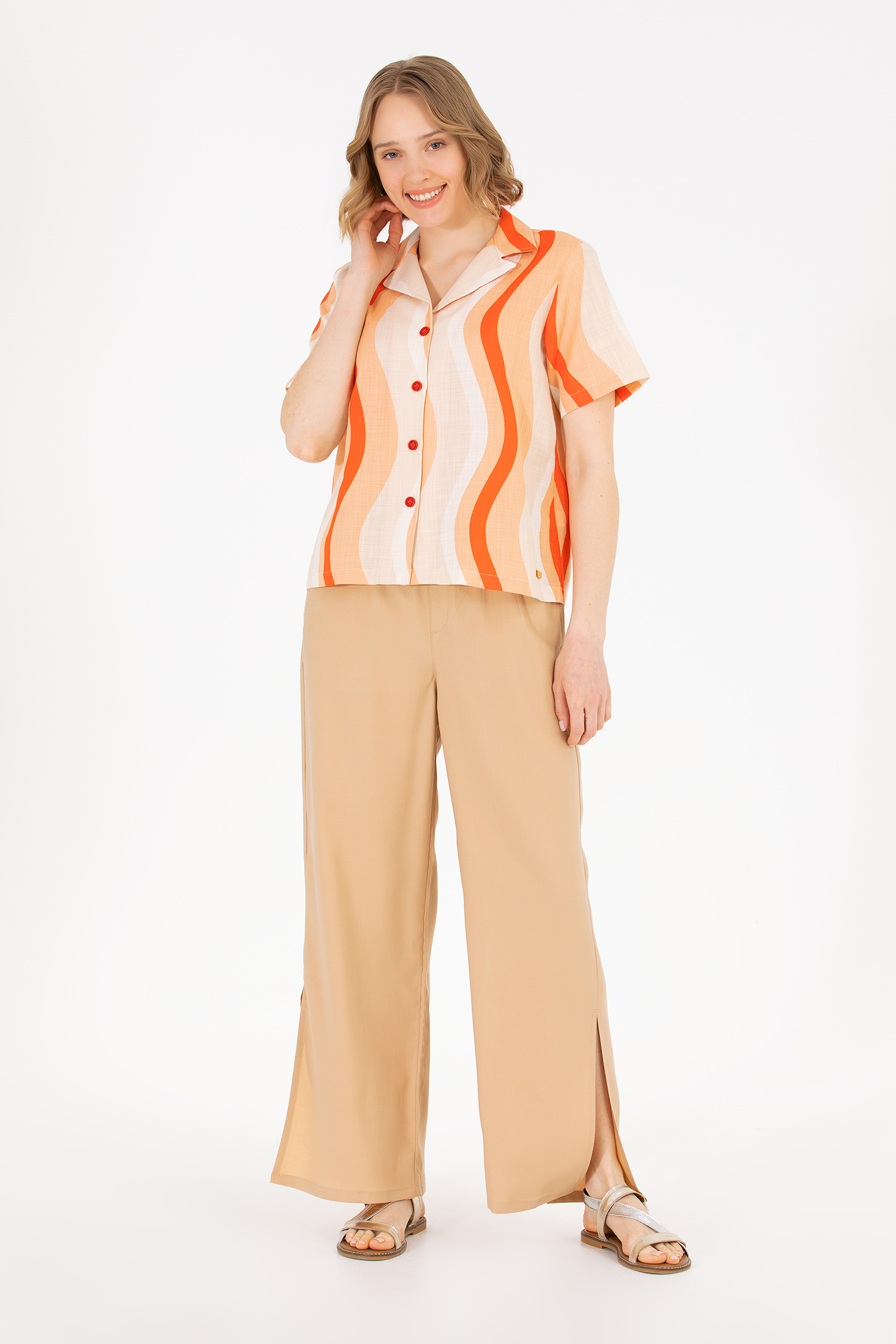 Kadın Camel Loose Relax Fit Pantolon - Image 1
