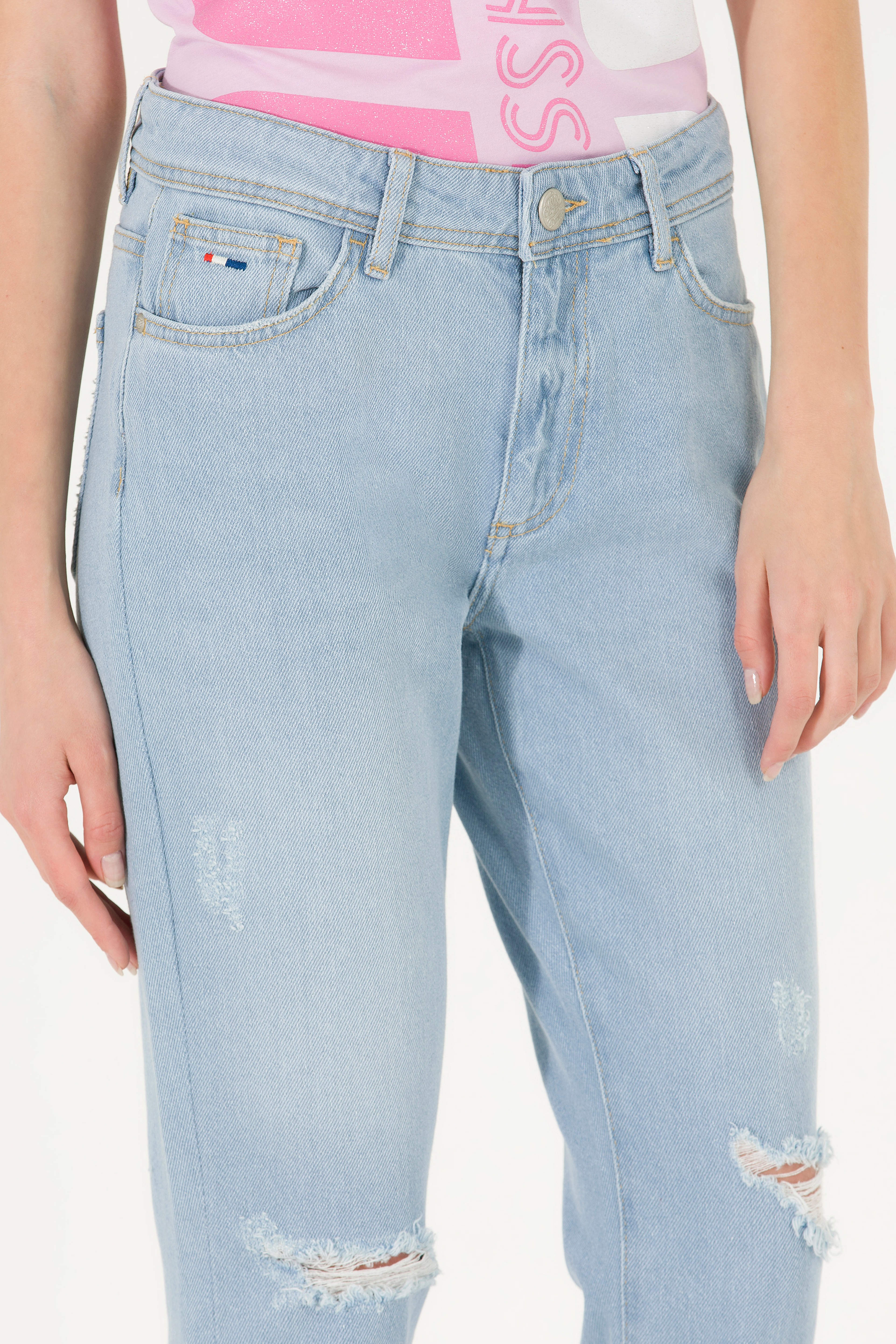 Kadın Açık Mavi Boy Friend Fit Jean Pantolon - Image 5
