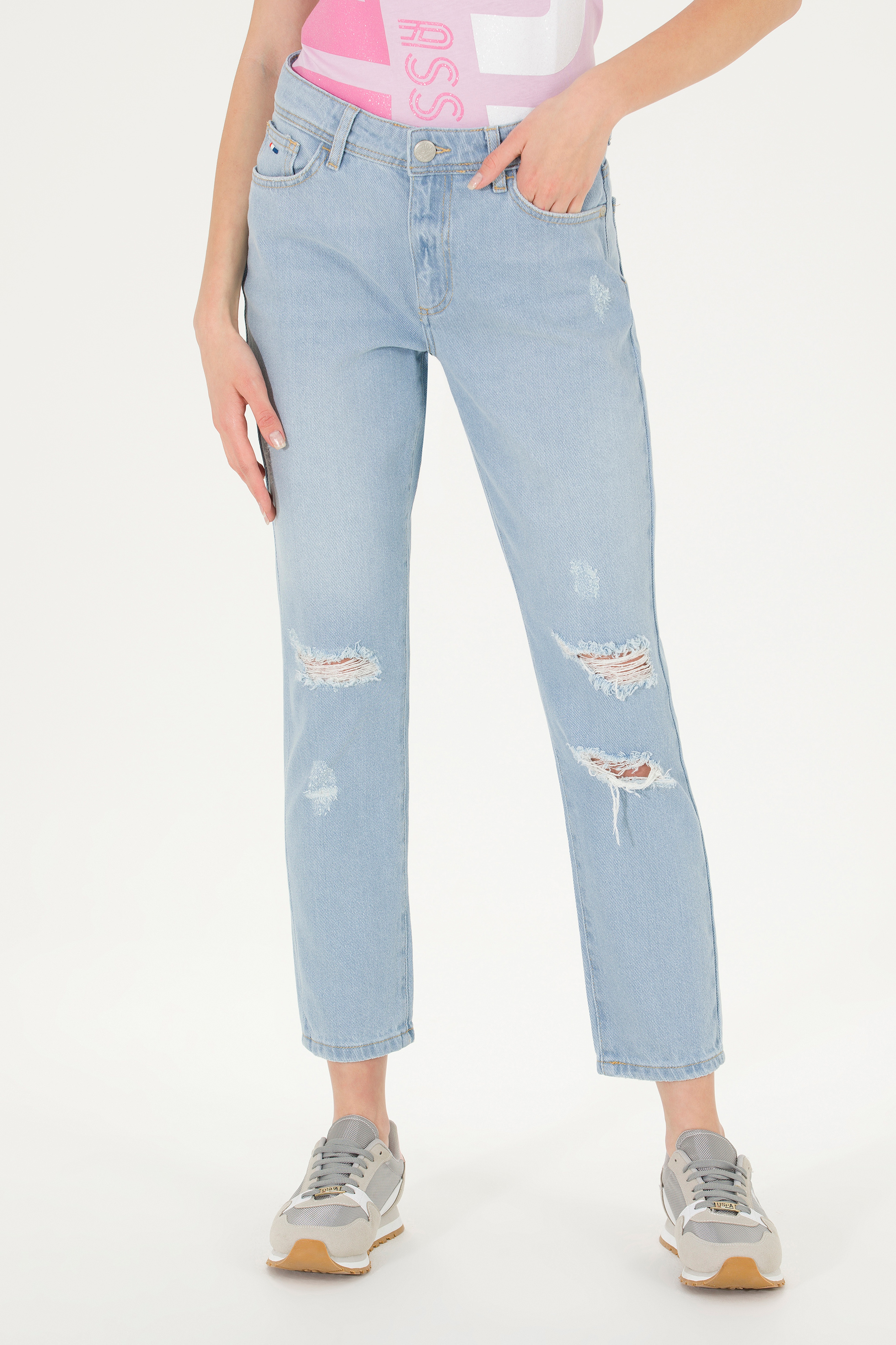 Kadın Açık Mavi Boy Friend Fit Jean Pantolon - Image 2