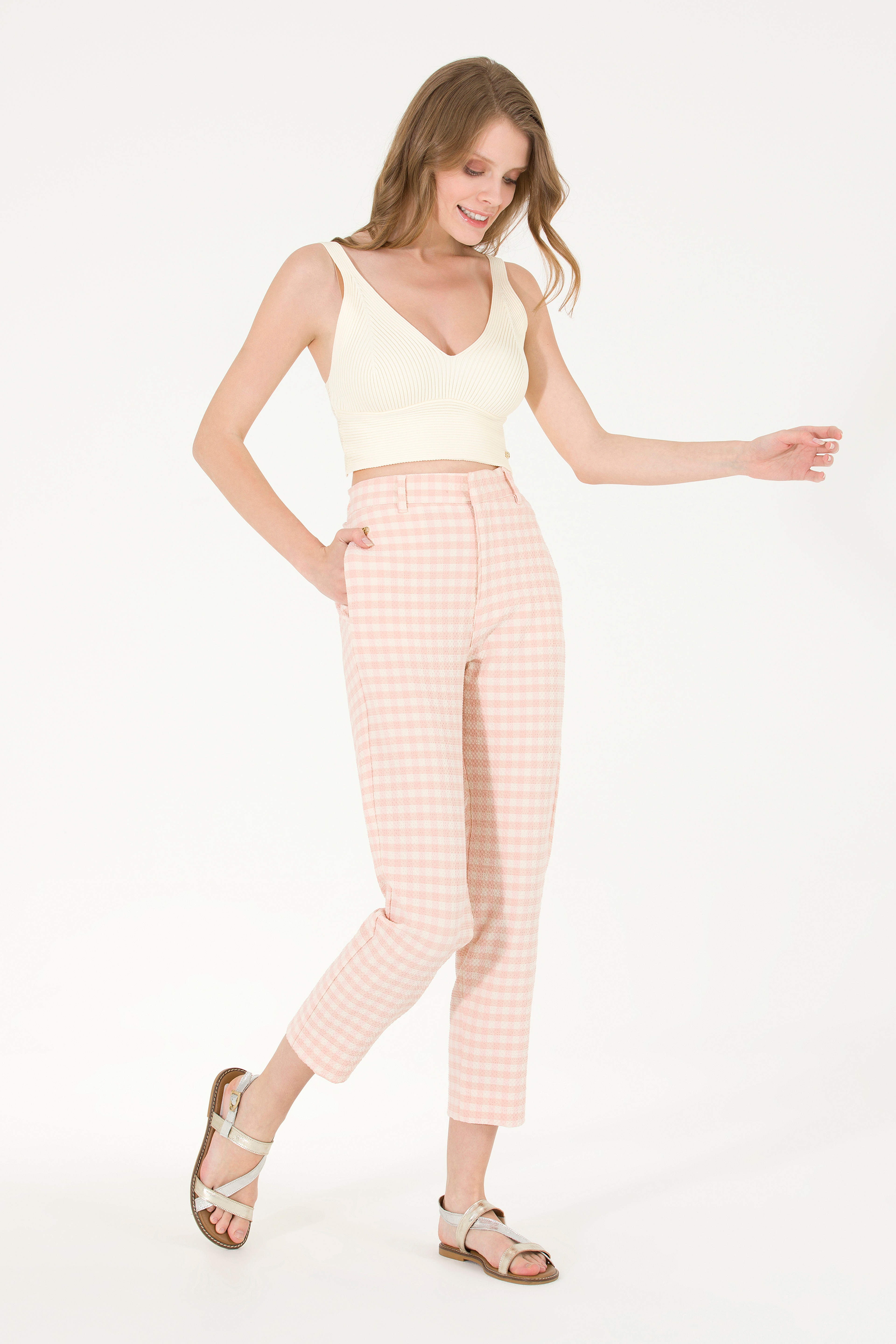 Kadın Pudra Carrot High Waist Fit Pantolon - Image 3