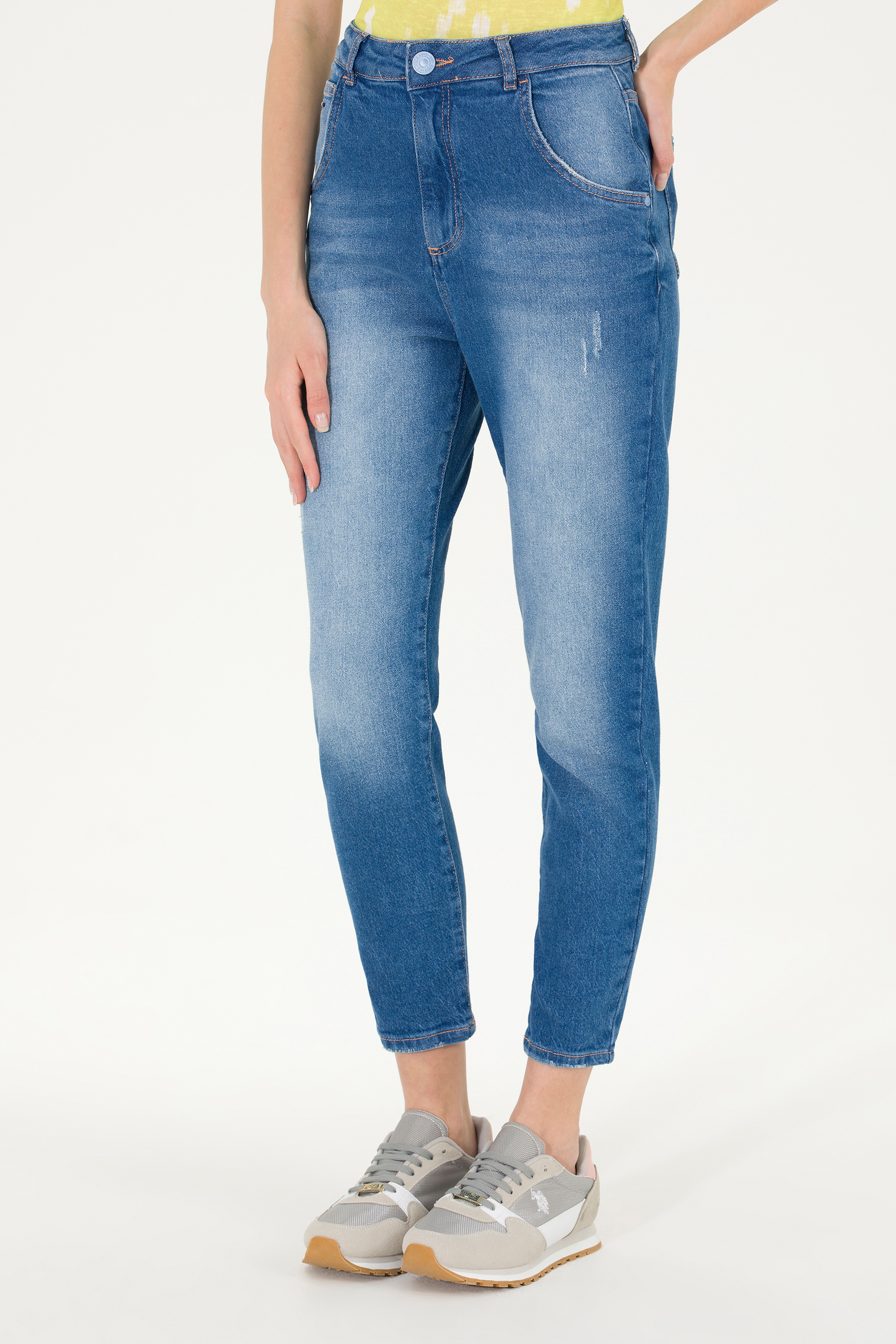 Kadın Mavi Mom High Waist Fit Jean Pantolon