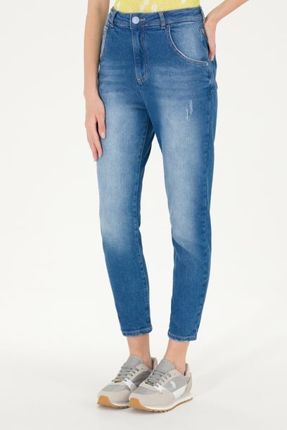 Kadın Mavi Mom High Waist Fit Jean Pantolon