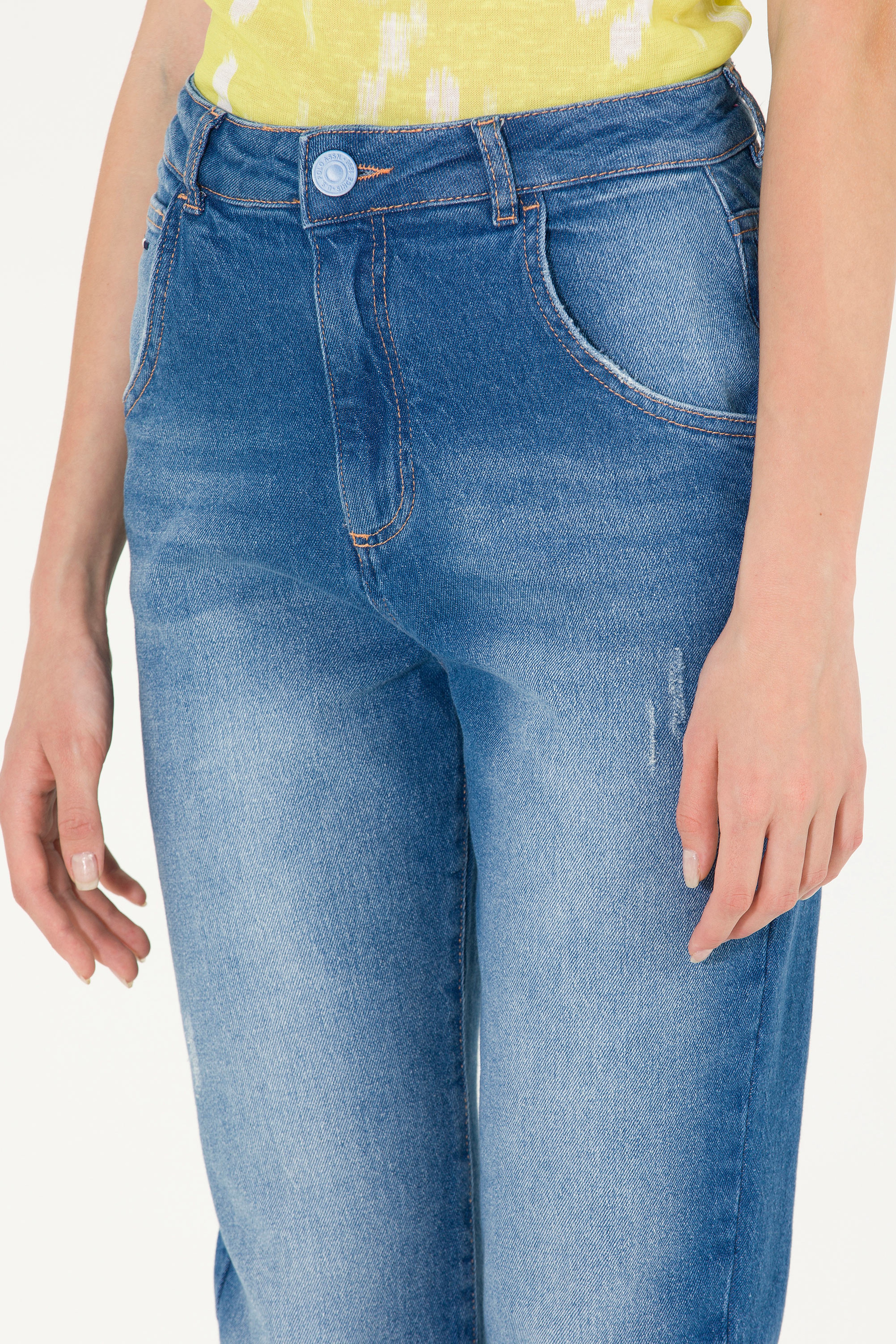 Kadın Mavi Mom High Waist Fit Jean Pantolon - Image 5