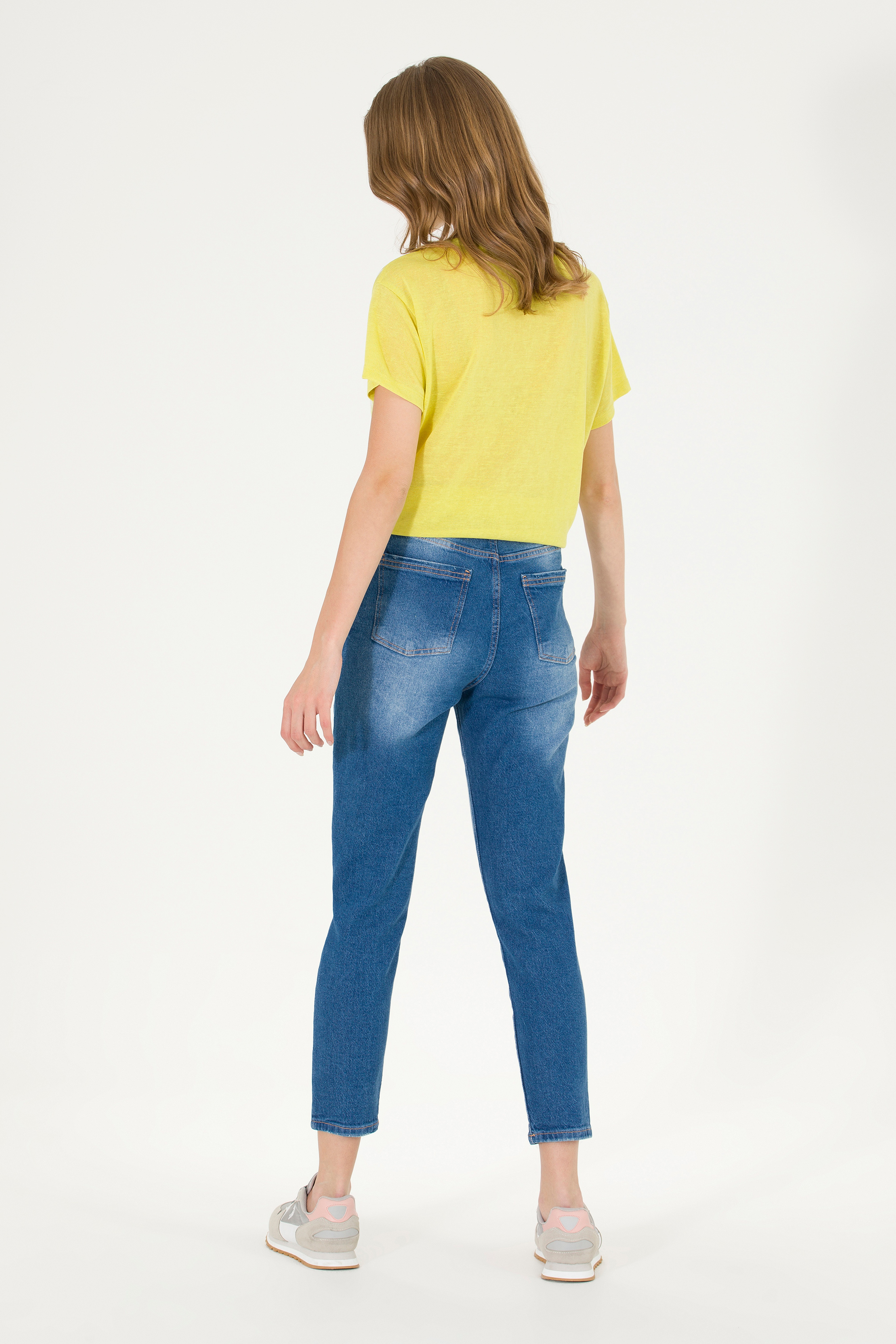 Kadın Mavi Mom High Waist Fit Jean Pantolon - Image 4