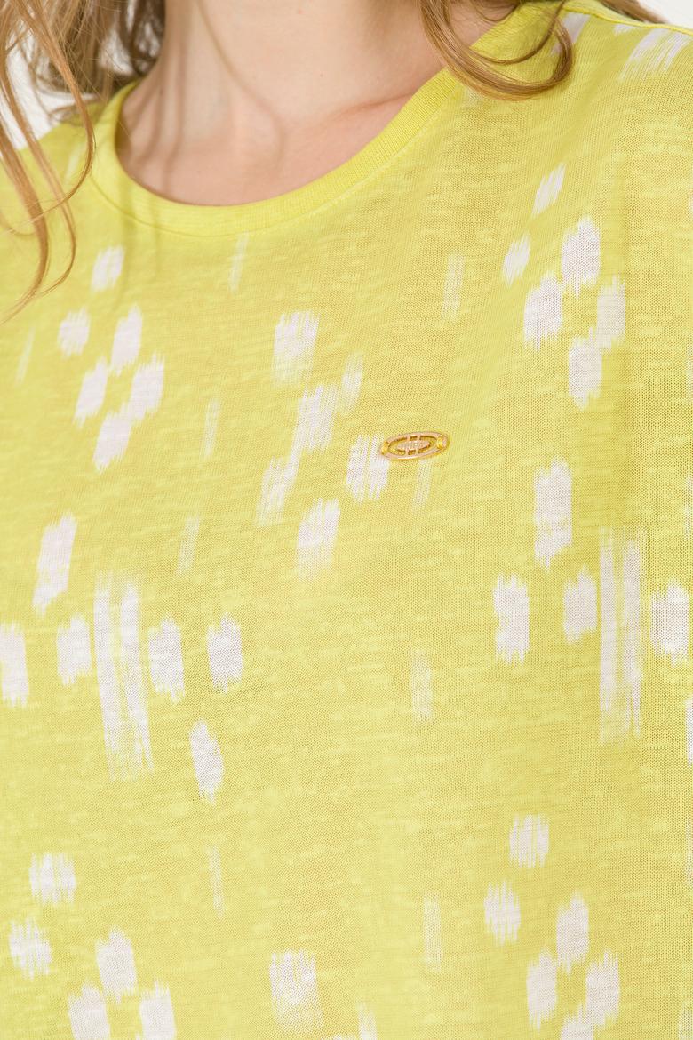Kadın Neon Sarı Bisiklet Yaka Tişört - 50263590037
