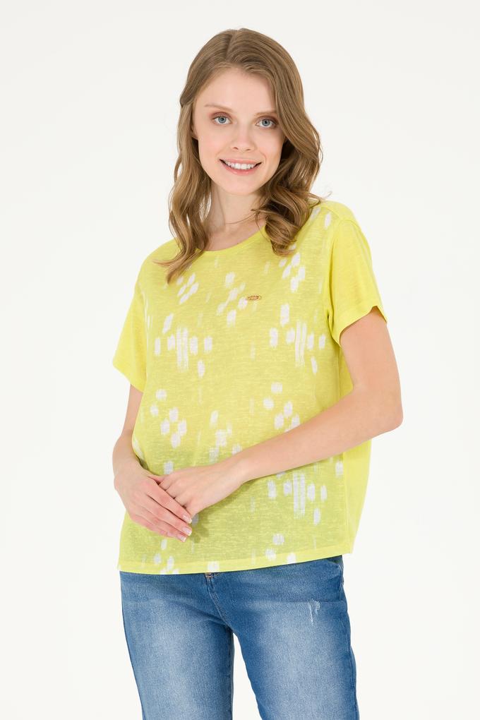 Kadın Neon Sarı Bisiklet Yaka Tişört