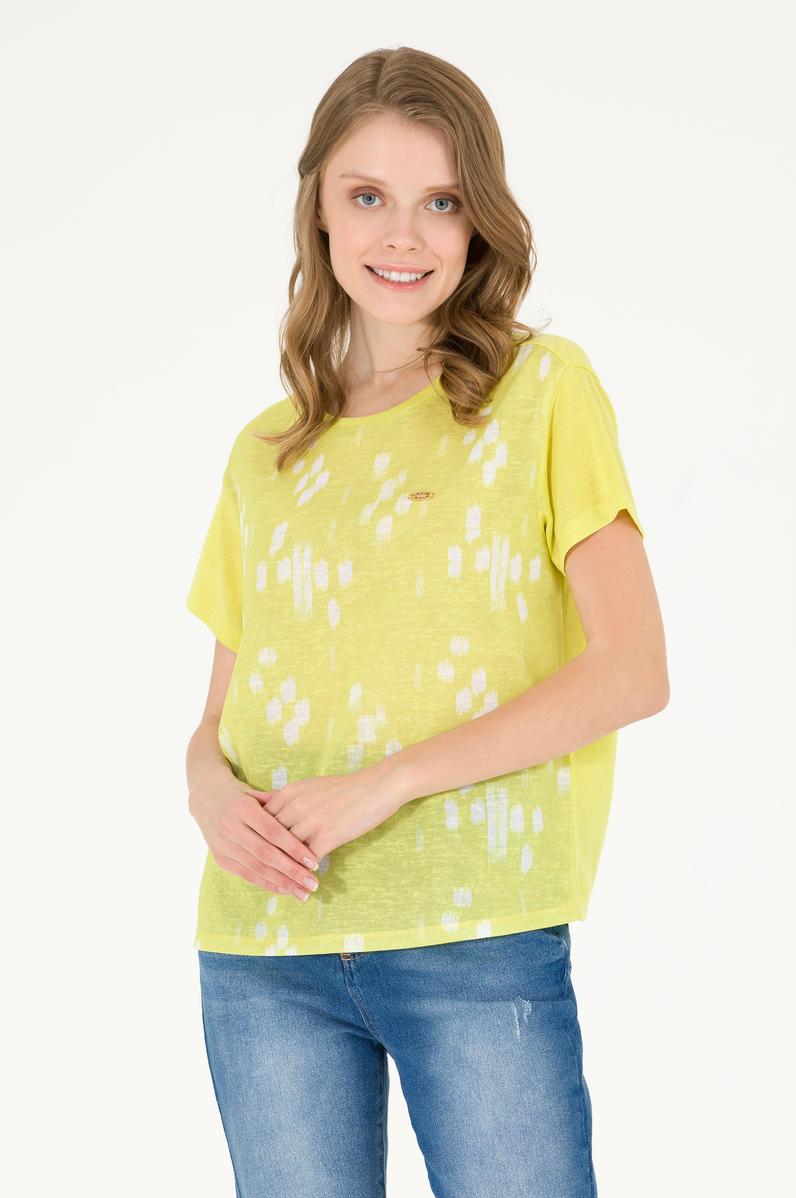 Kadın Neon Sarı Bisiklet Yaka Tişört