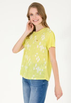 Kadın Neon Sarı Bisiklet Yaka Tişört - 50263590037