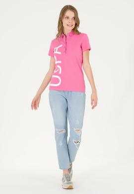 Kadın Pembe Polo Yaka Tişört - 50262939014