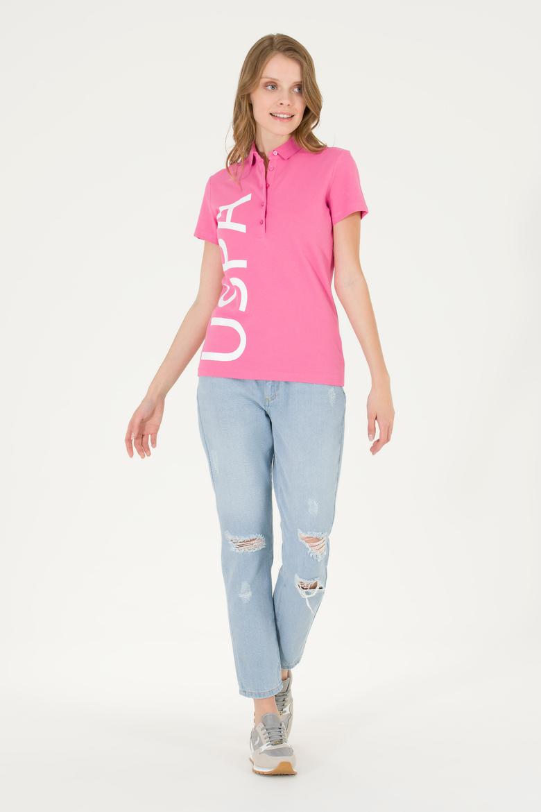 Kadın Pembe Polo Yaka Tişört - 50262939014