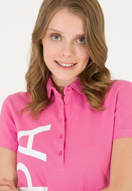 Kadın Pembe Polo Yaka Tişört - 50262939014