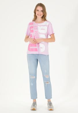 Kadın Manolya Bisiklet Yaka Tişört - 50262949006