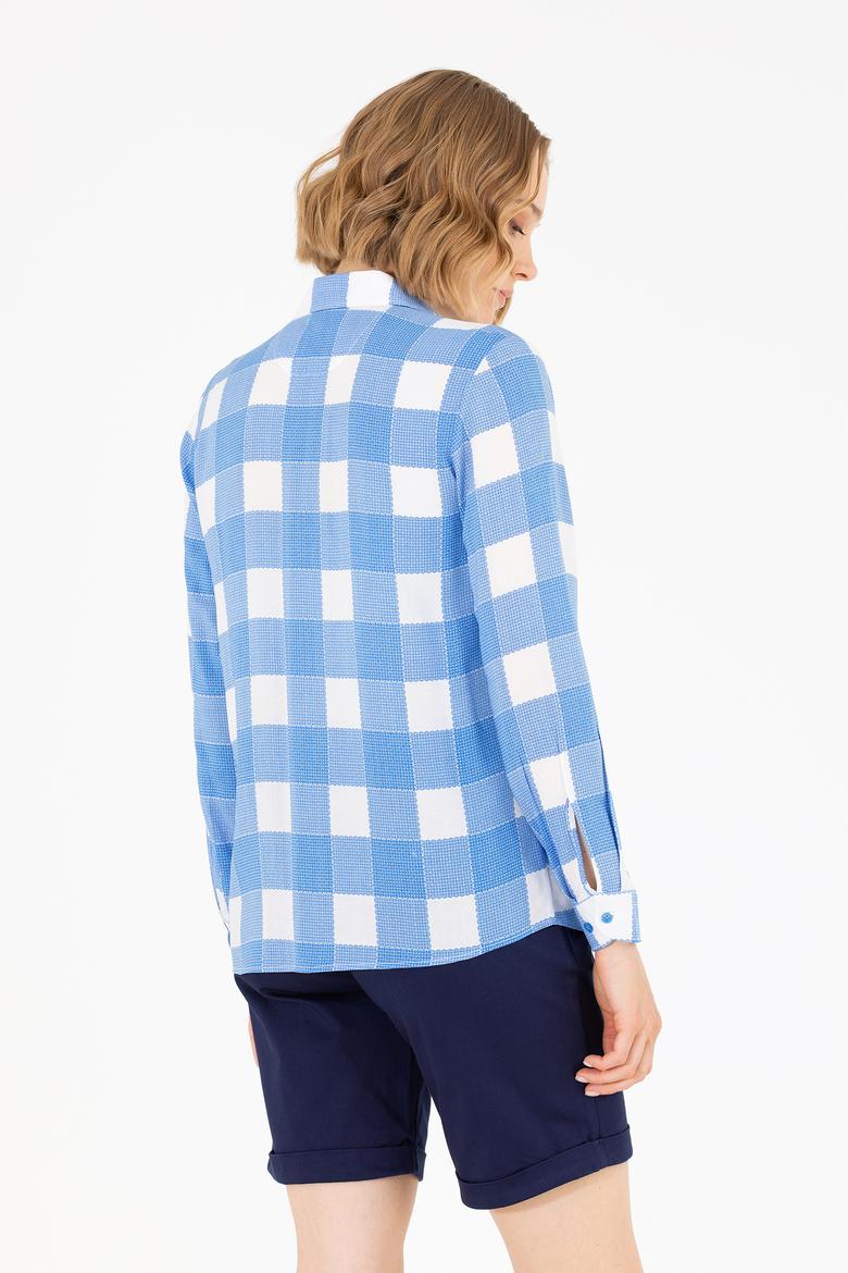 Kadın Saks Uzun Kollu Gömlek - 50263729014