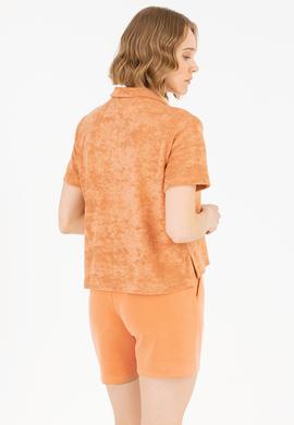 Kadın Pudra Crop Polo Yaka Tişört - 50263960027