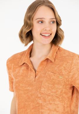 Kadın Pudra Crop Polo Yaka Tişört - 50263960027