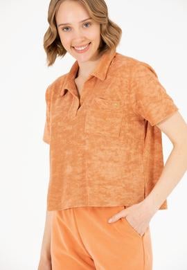 Kadın Pudra Crop Polo Yaka Tişört - 50263960027