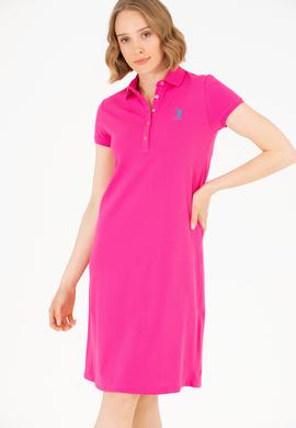Kadın Fuşya Polo Yaka Mini Boy Örme Elbise - 50262672154