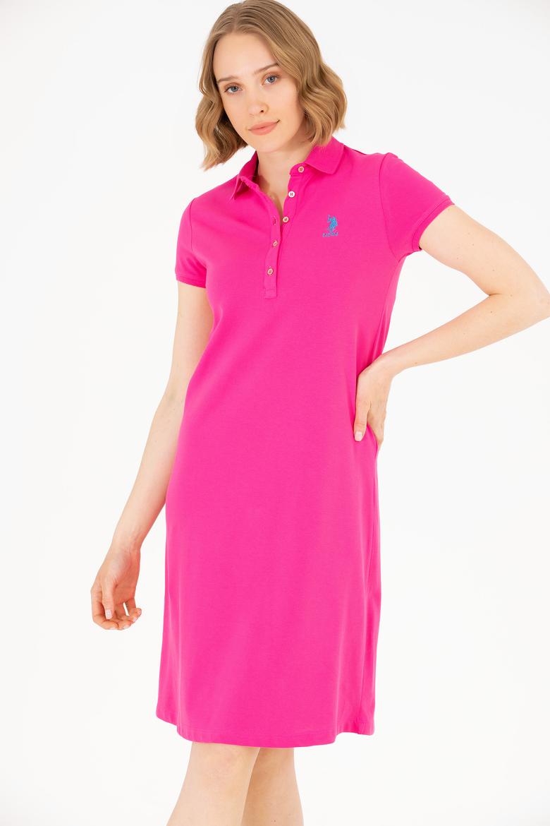 Kadın Fuşya Polo Yaka Mini Boy Örme Elbise - 50262672154