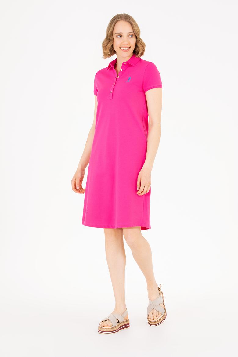 Kadın Fuşya Polo Yaka Mini Boy Örme Elbise - 50262672154