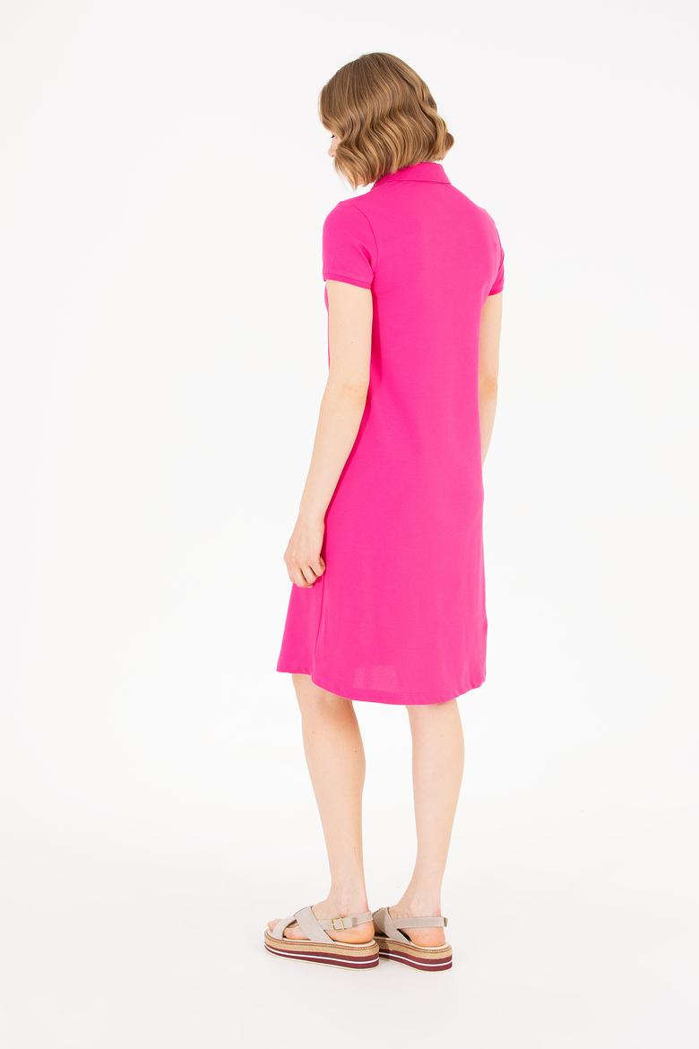 Kadın Fuşya Polo Yaka Mini Boy Örme Elbise - 50262672154
