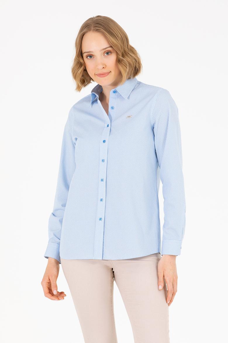 Kadın Saks Uzun Kollu Gömlek - 50263747011