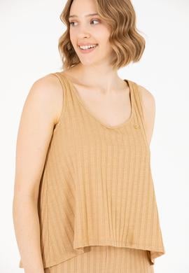 Kadın Camel Bisiklet Yaka Kolsuz Tişört - 50263938036