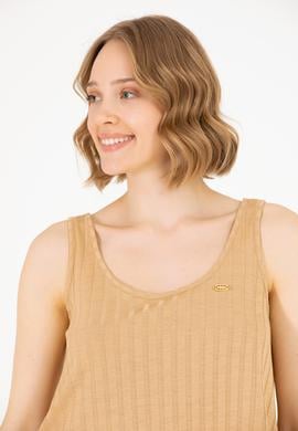 Kadın Camel Bisiklet Yaka Kolsuz Tişört - 50263938036