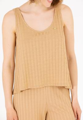 Kadın Camel Bisiklet Yaka Kolsuz Tişört - 50263938036