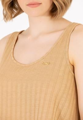 Kadın Camel Bisiklet Yaka Kolsuz Tişört - 50263938036