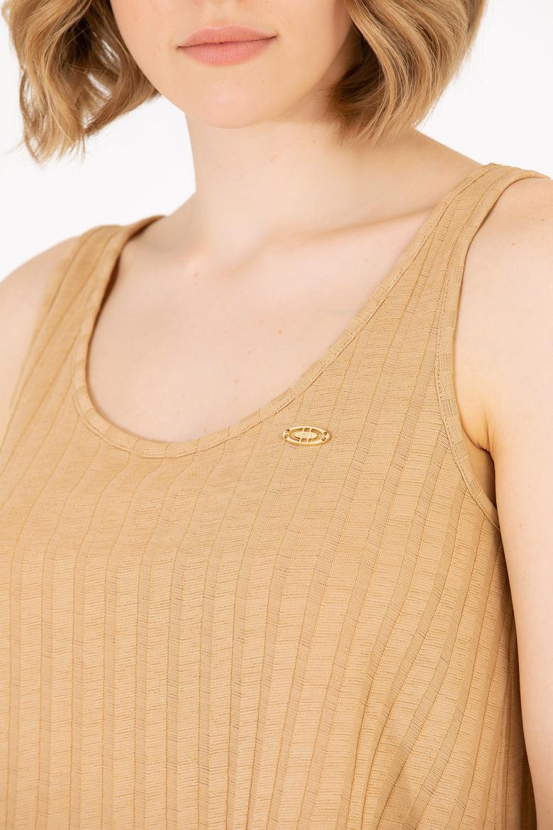 Kadın Camel Bisiklet Yaka Kolsuz Tişört - 50263938036