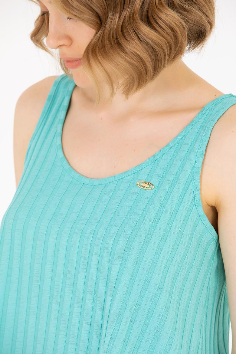 Kadın Mint Bisiklet Yaka Kolsuz Tişört - 50263938025