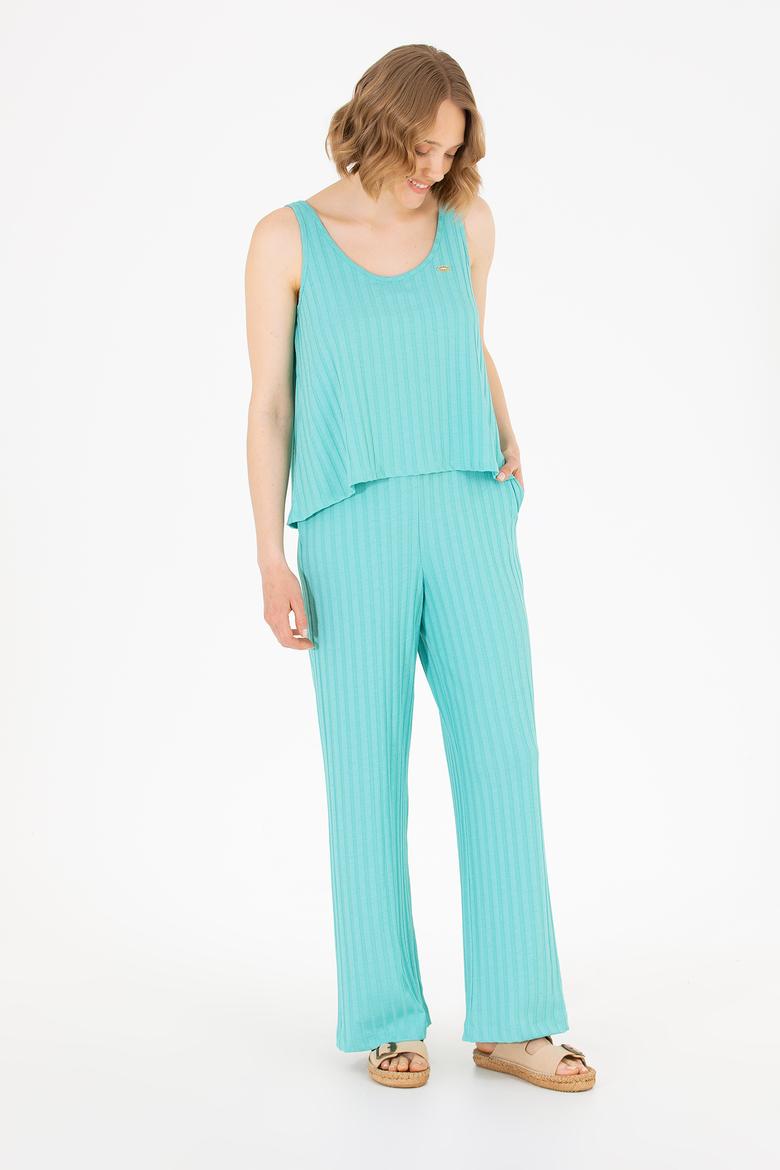 Kadın Mint Bisiklet Yaka Kolsuz Tişört - 50263938025