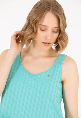 Kadın Mint Bisiklet Yaka Kolsuz Tişört - 50263938025