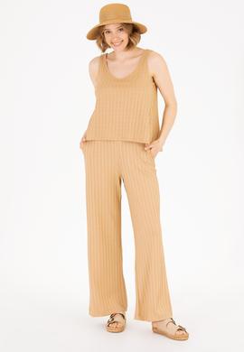 Kadın Camel Bisiklet Yaka Kolsuz Tişört - 50263938036