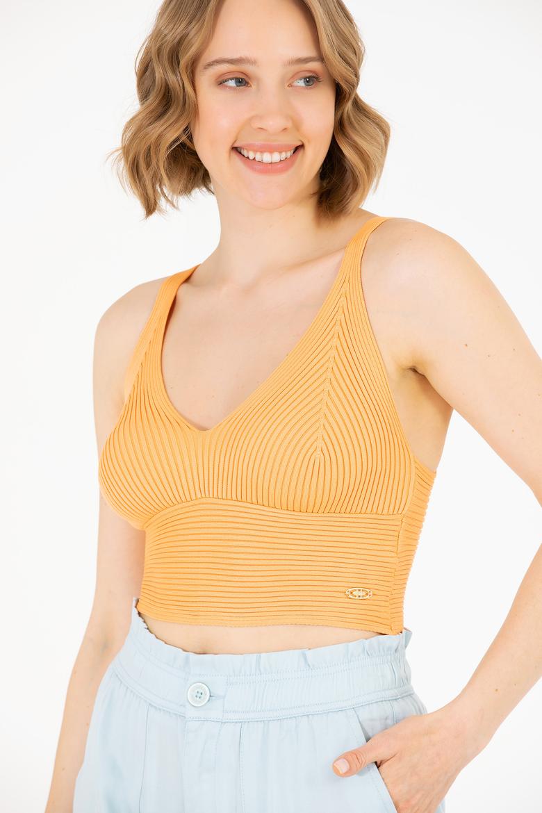 Kadın Turuncu V Yaka Kazak - 50267078001