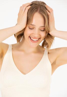 Kadın Ekru V Yaka Kazak - 50267078011