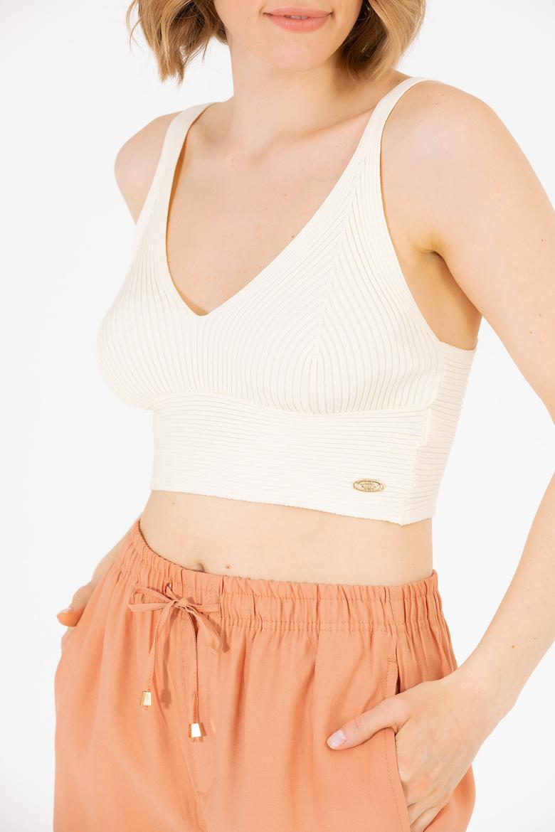 Kadın Ekru V Yaka Kazak - 50267078011