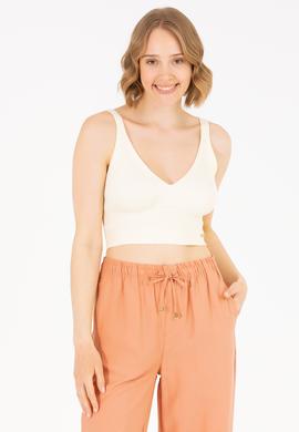 Kadın Ekru V Yaka Kazak - 50267078011