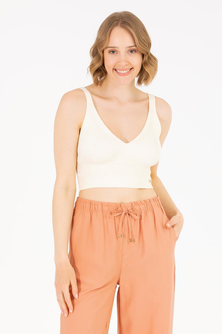 Kadın Ekru V Yaka Kazak - 50267078011