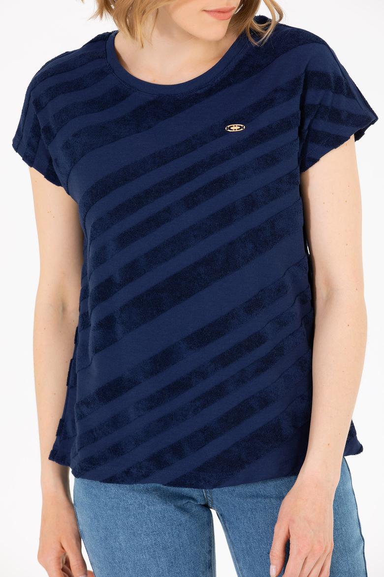 Kadın Lacivert Bisiklet Yaka Tişört - 50262552007