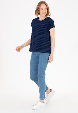 Kadın Lacivert Bisiklet Yaka Tişört - 50262552007