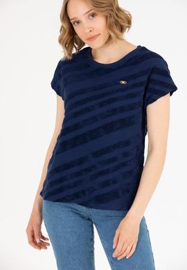 Kadın Lacivert Bisiklet Yaka Tişört - 50262552007