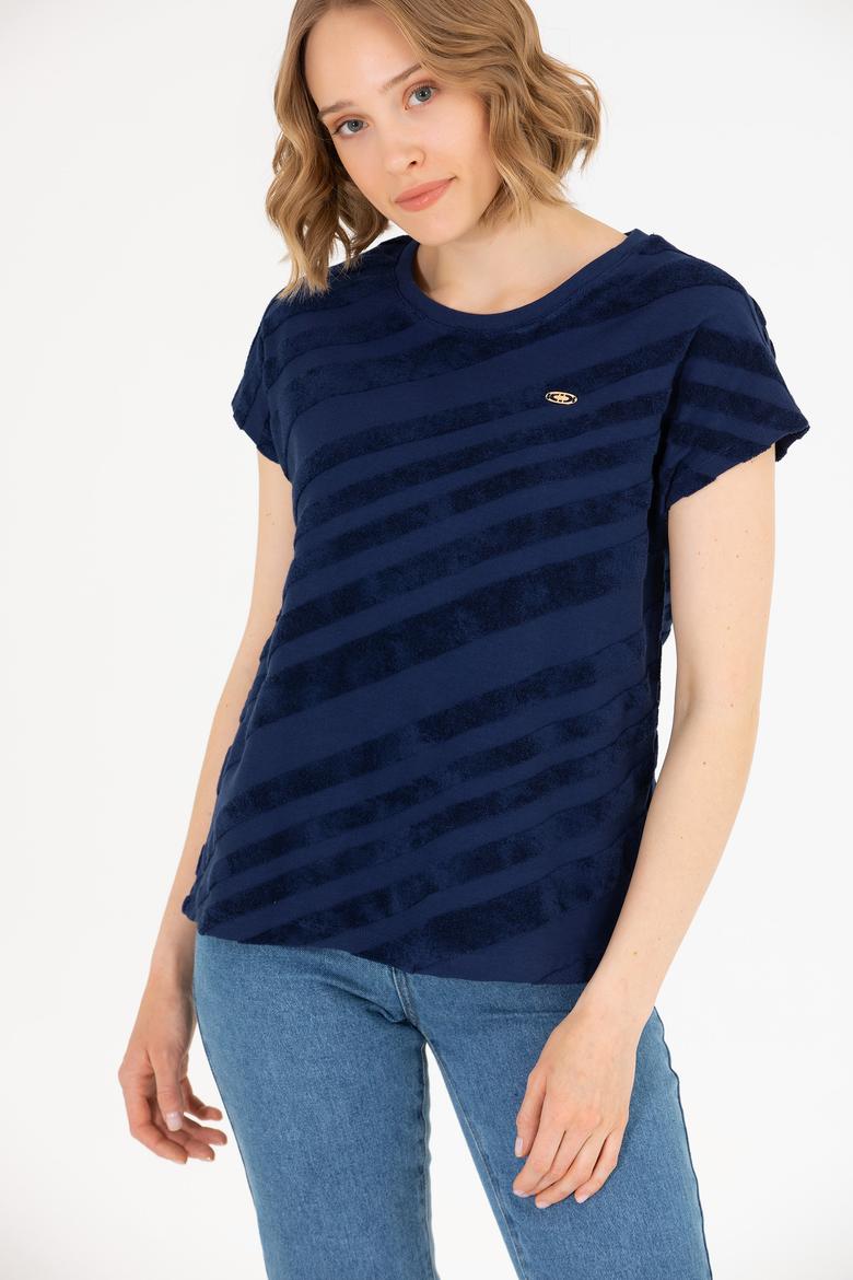 Kadın Lacivert Bisiklet Yaka Tişört - 50262552007