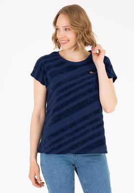 Kadın Lacivert Bisiklet Yaka Tişört - 50262552007