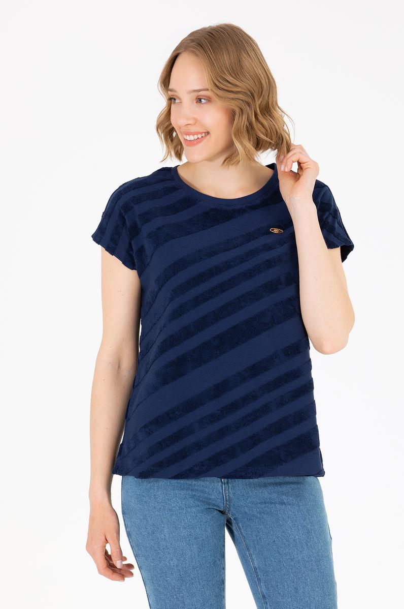 Kadın Lacivert Bisiklet Yaka Tişört