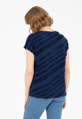 Kadın Lacivert Bisiklet Yaka Tişört - 50262552007