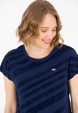 Kadın Lacivert Bisiklet Yaka Tişört - 50262552007